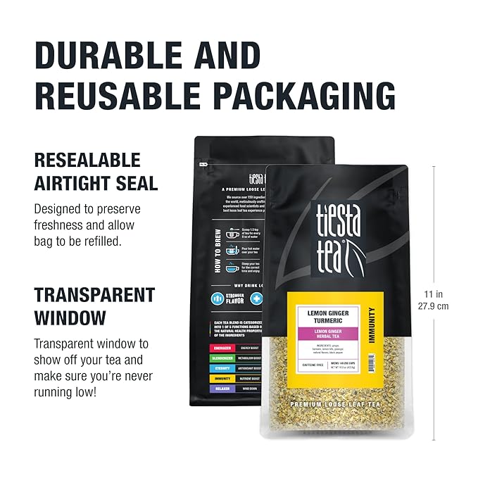 Tiesta Tea - Lemon Ginger Turmeric, Loose Leaf, Lemon Ginger Herbal Tea, Premium Non-Caffeinated Herbal Blend, Make Hot or Iced & Brews Up to 200 Cups, 16 Ounce Resealable Bulk Pouch