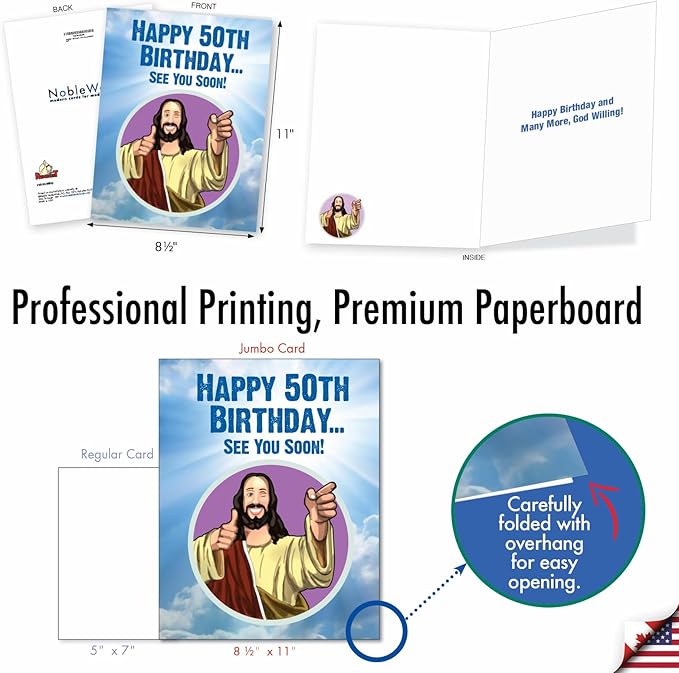 NobleWorks - 50th Funny Birthday Greeting Card (8.5 x 11 Inch) - 50 Years Old, Big Milestone Birthday Humor Card from Group - See You Soon 50 J9065MBG
