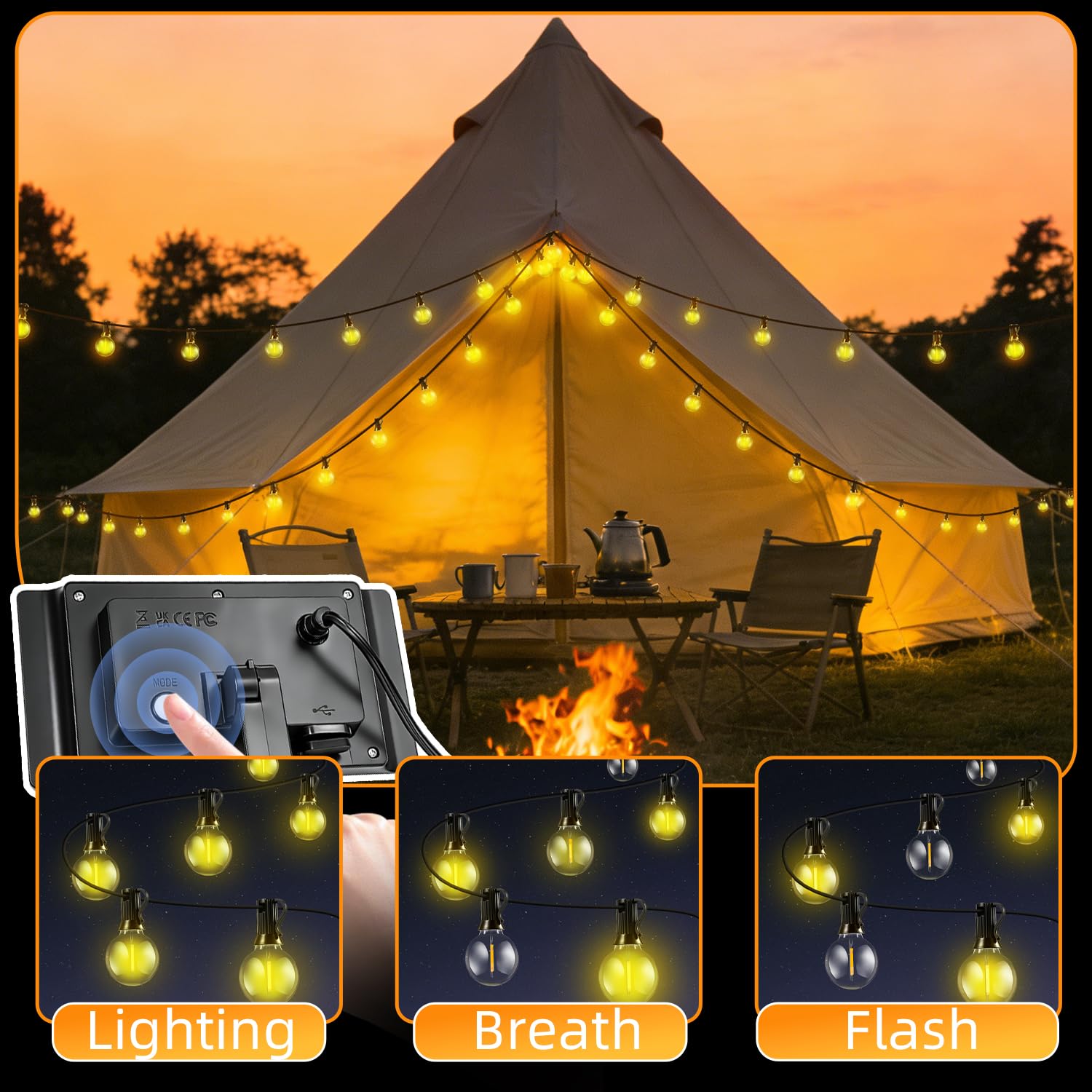 FUANXIEI 100FT Solar Lights Outdoor Waterproof: G40 30M Shatterproof Bulbs Patio Lights - Solar Powered Remote Control 3 Light Modes Dimmable Solar Light - Camping Backyard Garden Deck Outside Yard
