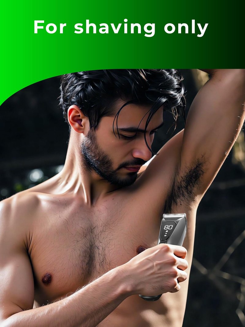 Lijecozy Body Hair & Pubic Hair Trimmer for Men - Electric Ball Shaver with LED Light & Display, Waterproof Wet/Dry Groomer Kit with Wireless Charging & 3 Combs, Ceramic Blade Technology