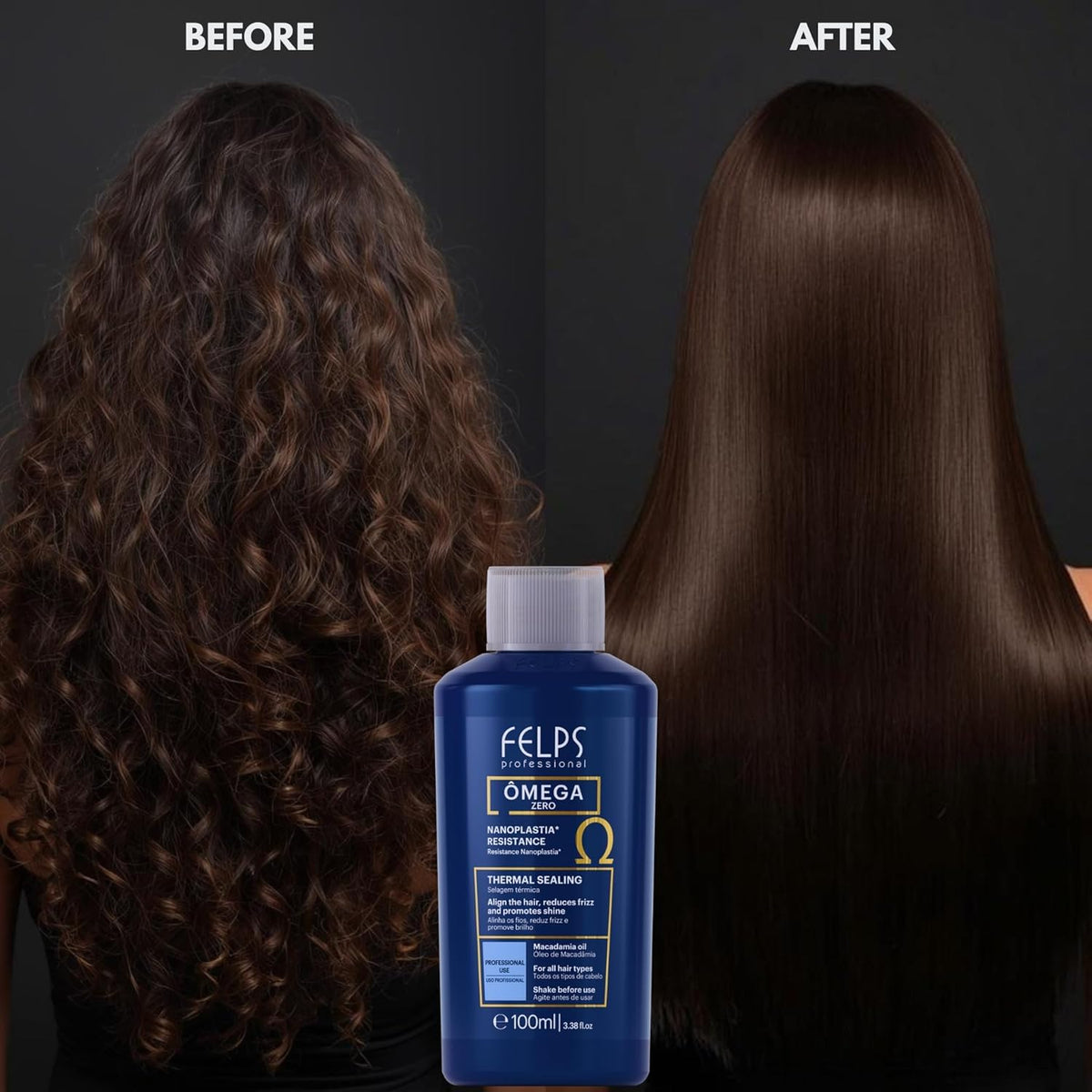 Felps Professional Omega Zero Resistance Nanoplastia Treatment, Zero Formaldehyde Hair Straightening, with Macadamia Oil, 3.38 fl.oz Mini