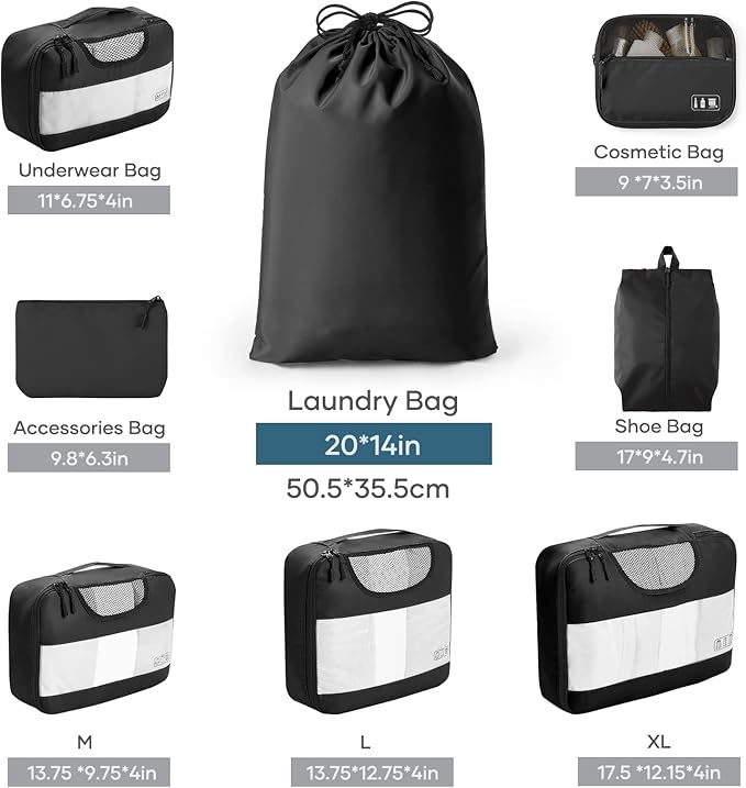 Veken 10 Set/8 Set Packing Cube for Travel Essential,Suitcase Organizer Bag in 4 Sizes,Carry-On Luggage Accessories with Laundry&Toiletry Bag, Airplane Must-Have,Road Trip&Camp Gift for Men(Pack of 2)