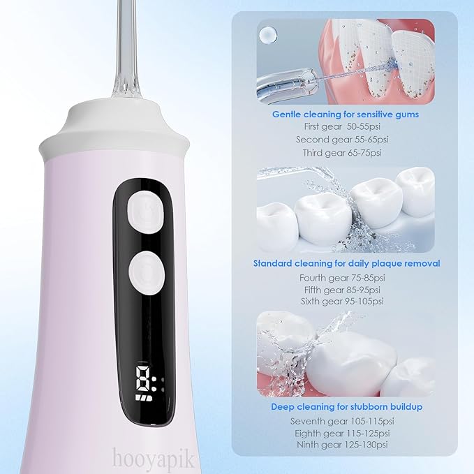 300ml Large Capacity Home Oral Irrigator 9 Modes Water Flosser with Adjustable Pressure for Gum Care/Breath Remover/Dentures (Light Purple)