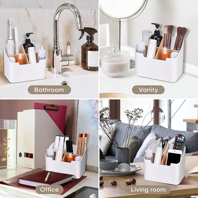 Toothbrush Holders for Bathrooms,Electric Toothbrush and Toothpaste Holder with Divider for Bathroom Countertop Organizer,Toothbrush Caddy for Kids Family Counter Vanity Storage White