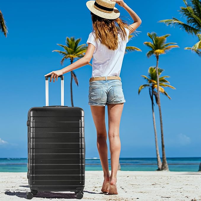 LEMY Luggage Set 3 Piece Hardside with TSA Lock,Expandable Spinner Wheel Suitcases,Lightweight Durable Hardshell Travel Luggage with 8 Wheels for Carry On and Checked(21,26,30Inch),Black