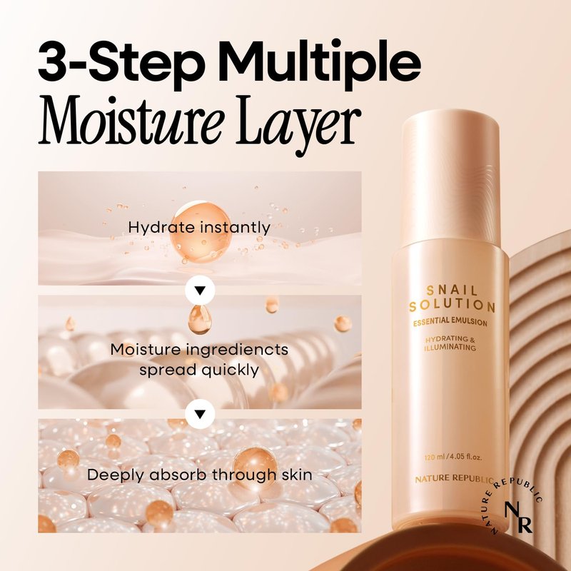 Nature Republic Snail Mucin Emulsion – Korean Moisturizer with Niacinamide, for Glowing Skin, Anti-Aging Korean Skincare, 120mL / 4.02 Fl.Oz