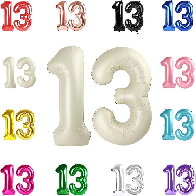 13 Balloon Number, Cream Number 13th 31th Birthday Balloons 40 Inch, 13 or 31 Years Old Cream Birthday Decorations for Boys Girls, 13th Anniversary Decorations