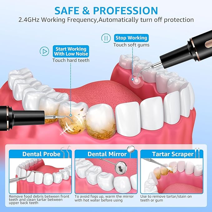 Teeth Cleaning Kit Plaque Remover for Teeth, Portable Dental Plaque Remover Tool with LED, Plaque Blaster for Human Teeth with 3 Modes, Tooth Scraper Plaque Tartar Remover for Teeth with Dental Tools