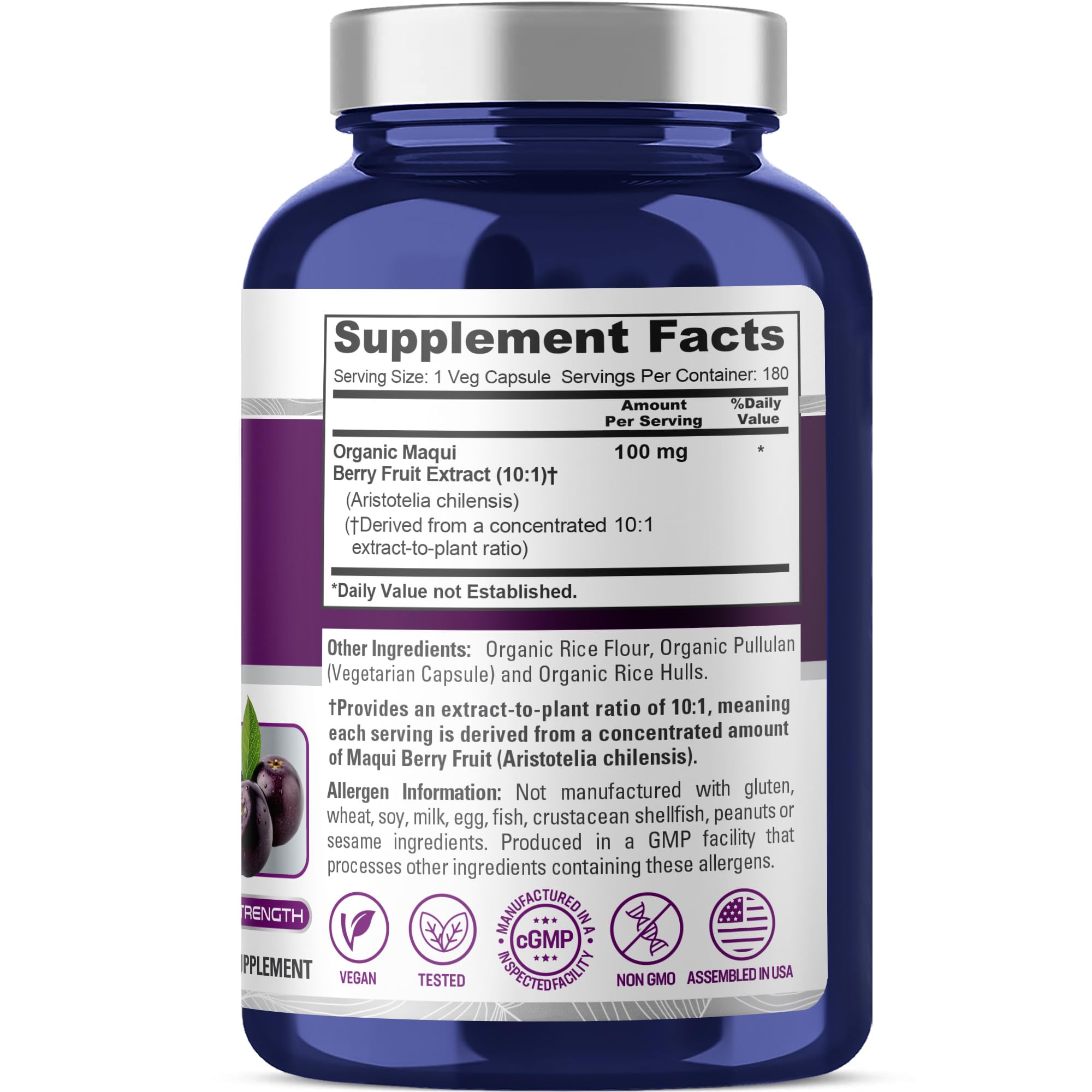 NusaPure Organic Maqui Berry Capsules, 100 mg, 180 Veg Capsules (Non-GMO, USDA, Vegan)