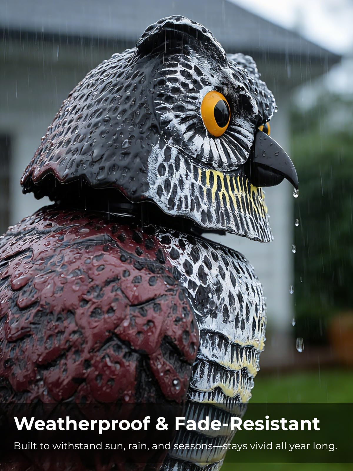 Garden Fake Owl Sculpture with 360° Rotating Head, Waterproof Garden Owl
