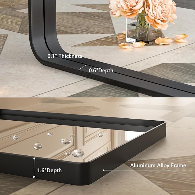 Matte Black Bathroom Mirror,72x32 Inch Large Black Metal Frame Vanity Mirror,Round Corner Black Rectangle Mirror for Wall,Tempered Glass,Anti-Rust(Horizontal/Vertical)