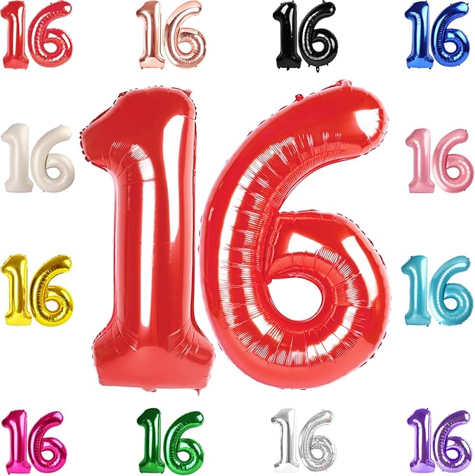 16 Balloon Number, Red Number 16th Birthday Balloons 40 Inch, Sweet 16 Years Old Red Birthday Decorations for Boys Girls, 16th Anniversary Decorations