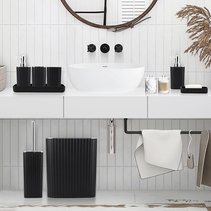 Bathroom Accessories Set - 25PC Black Bathroom Set, Bathroom Set with Shower Curtain and Rugs, Black Shower Curtain Set & Bathroom Rugs