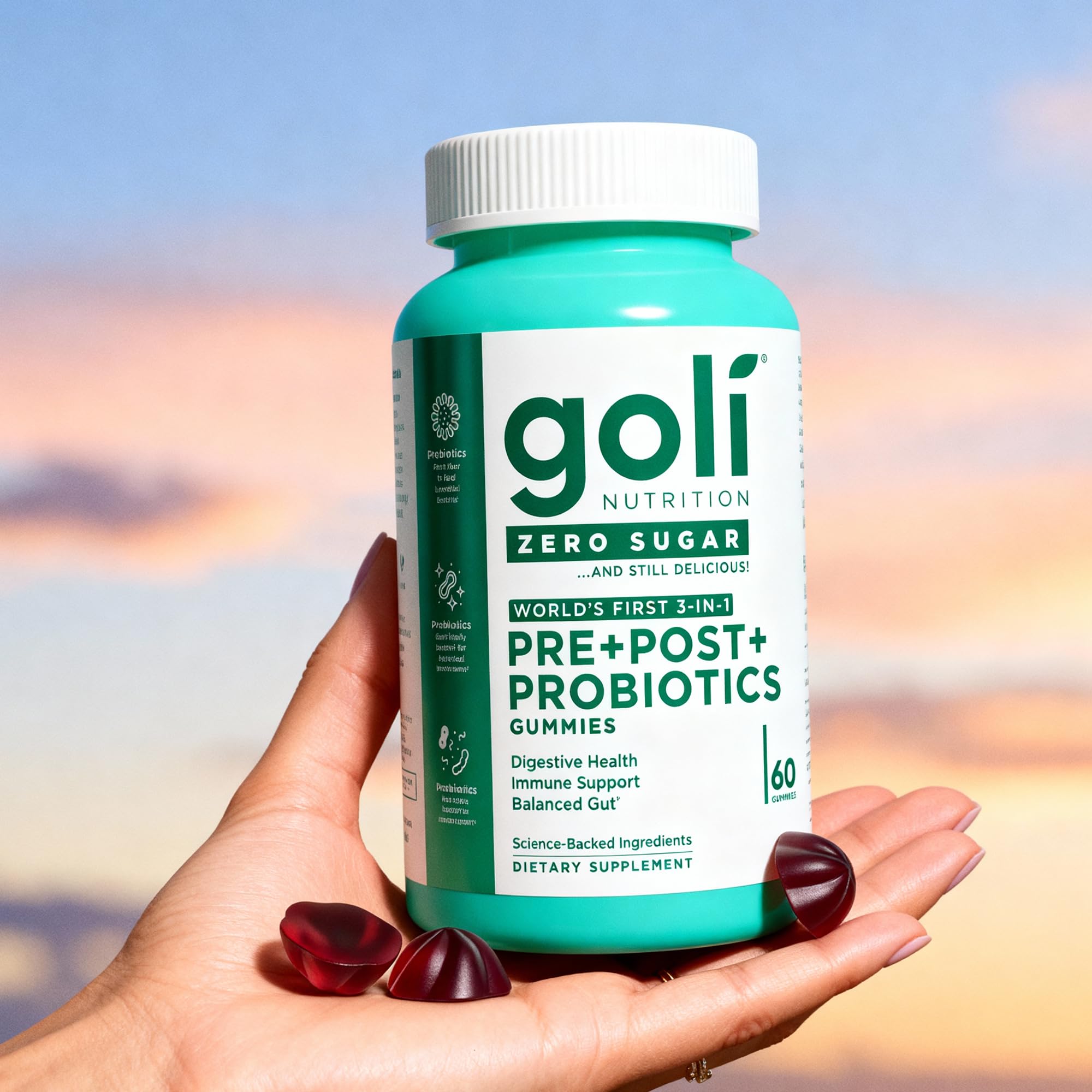 Goli Zero Sugar Pre Pro Postbiotic Gummies - (5 Pack, 300 Total) Worlds First 3-in-1 with DE111, XOS, MCC1849 - No Sugar Alcohols - Vegan, Keto-Friendly, Non-GMO