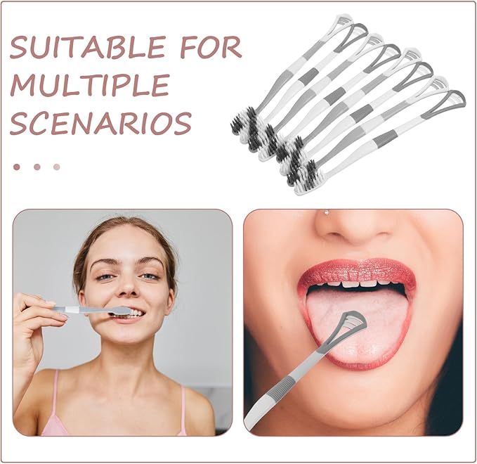 8Pcs Silicone Toothbrush and Tongue Scraper Set Soft Bristles Dual-Head Manual Toothbrush for Adults and Sensitive Gum Care Travel Oral Cleaning Tool