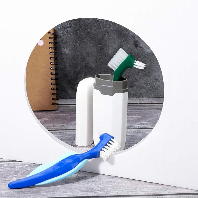 WILLBOND 6 Pieces Denture Brushes Retainer Brush Cleaning Hard Denture Toothbrush with White Carrying Case for False Teeth Cleaning(Red, Green and Blue)