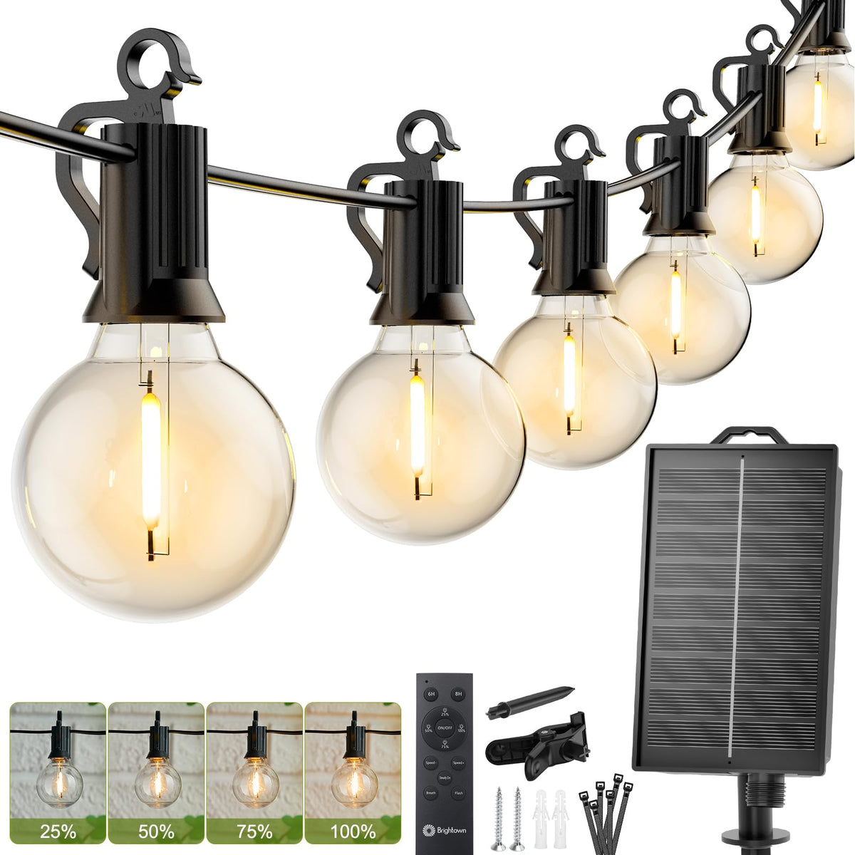Brightown 58FT Solar String Lights Outdoor, IP65 Waterproof, Remote, Timer