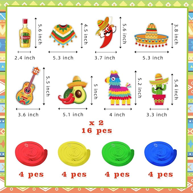 Mexican Fiesta Party Decorations Set - 27 PCS Let's Fiesta Banner, Colorful Paper Pom Poms, Hanging Swirls & Table Centerpieces - Perfect for Cinco de Mayo, Taco Tuesday, Birthday & Graduation