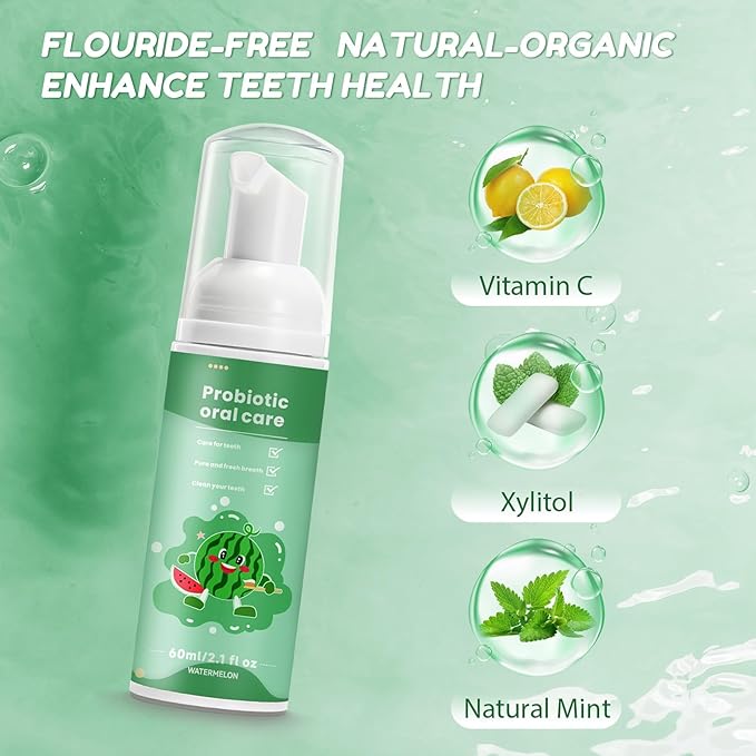 Kids Foam Fluoride Free Toothpaste with Watermelon and Blueberry Mint Flavor, Toddler Natural Teeth Deep Cleaning Toothpaste for U Shaped Toothbrush