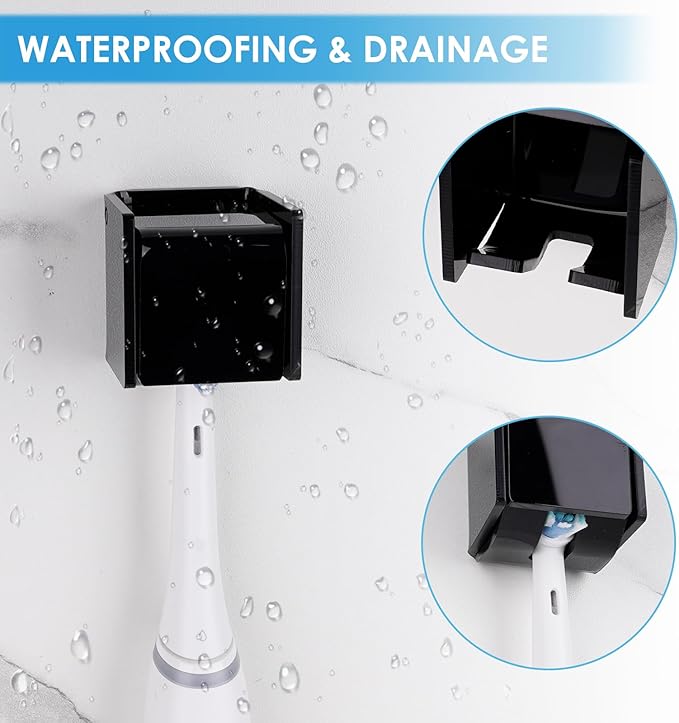 2 PCS Toothbrush Holder Wall Mounted with Cover for Bathroom, Self Adhesive Toothbrush Storage Organizer for Shower, Mini Toothbrush Hanger Rack for Dorm, Cabinet (Black)