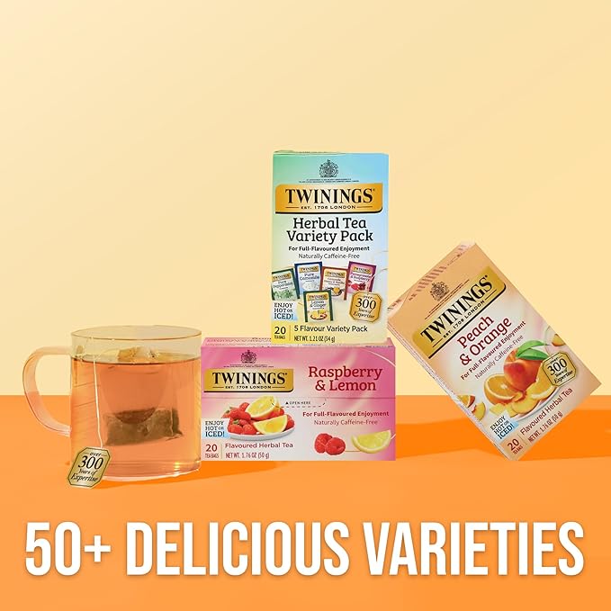 Twinings Herbal Tea Variety Pack, 20 Count (Pack of 1), Formerly Assorted Herbal, Includes 5 Flavours, Naturally Caffeine-Free, Enjoy Hot or Iced, 20 Teabags