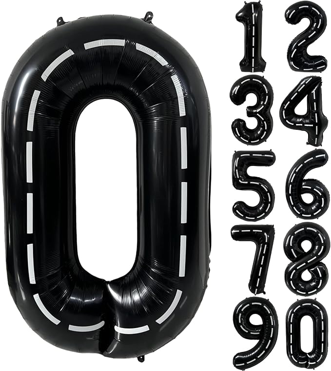 40 Inch Race Car Black Number Balloons Race Car Birthday Party Balloons Large Black Number 0 Balloons Boys 0th Birthday Party Race Car Theme Party Decorations Supplies（Digital 0）