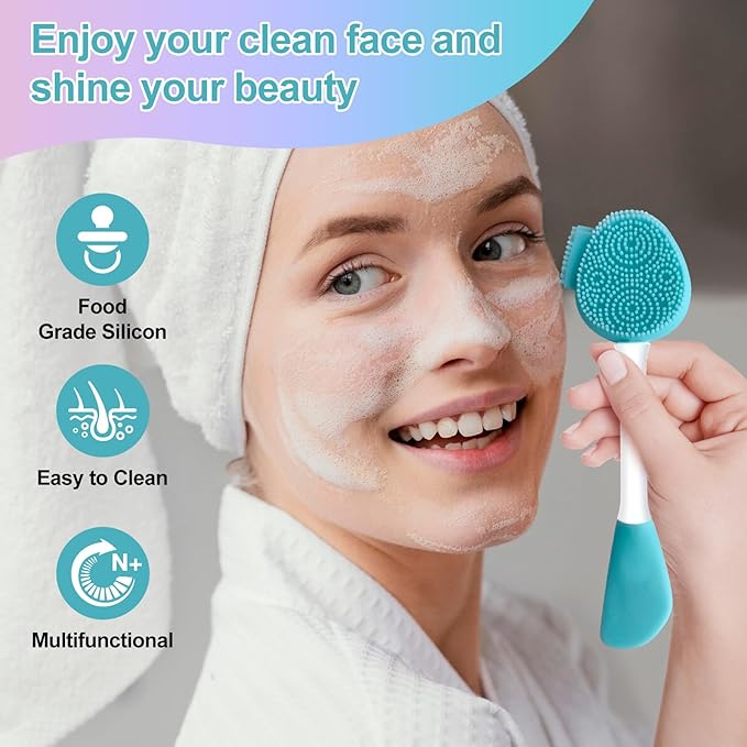 Blue Silicone Face Scrubber Face Mask Brush Exfoliating Lip Brush Cleansing Brush Facial Cleansing/Wash Exfoliator Blackhead Skin Care Tool Makeup Removes Dead & Dry Skin for Women