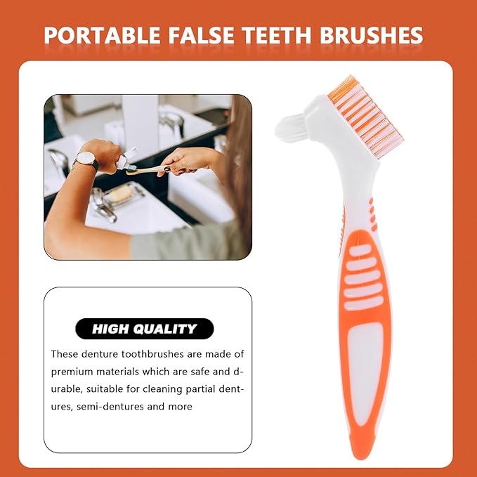 Healifty Portable Double-Ended Denture Cleaning Tools with Multi-Layer Bristles for Effective False Teeth and Oral Care Brushes 6.5 Inch Travel-Friendly