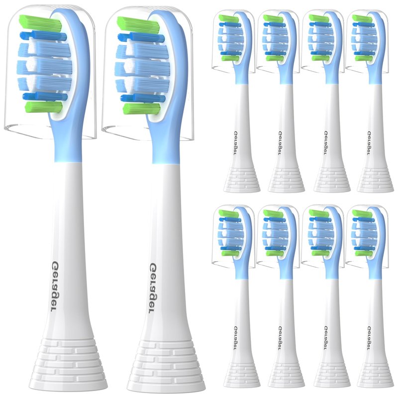 GERAGER Replacement Toothbrush Heads Compatible with Philips Sonicare and More Click-on Handles C3 G3 W3 C2 G2 Brush Heads, 10 Pack White