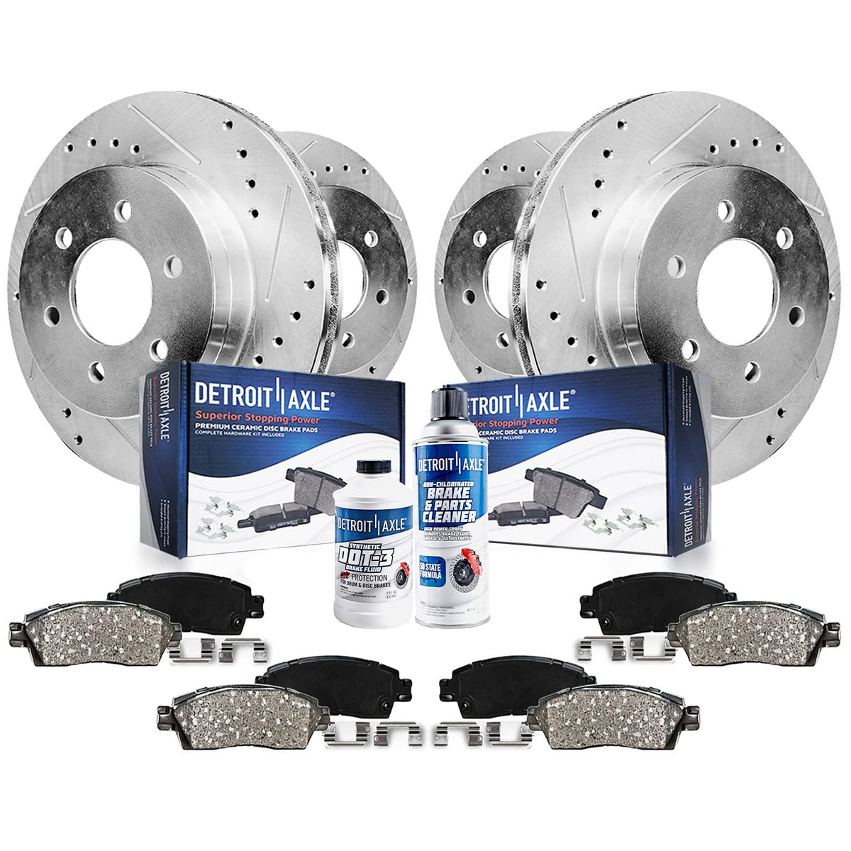 Detroit Axle - 305mm Front & 330mm Rear Drilled Rotors + Ceramic Pads Replacement for Chevy GMC Silverado Avalanche Suburban Yuk