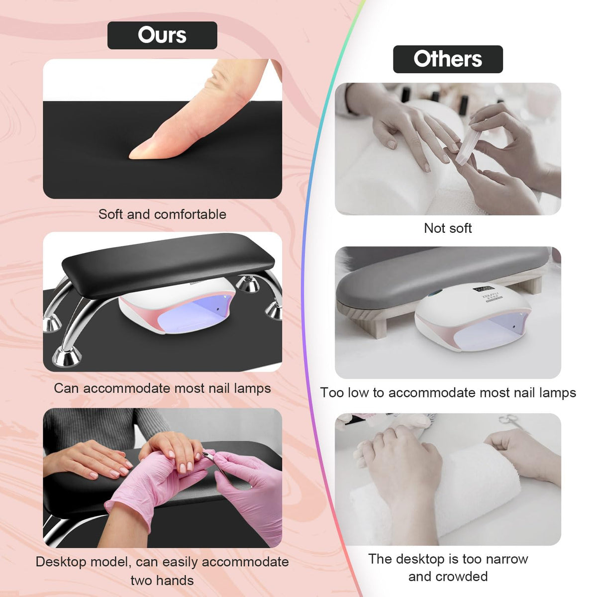 Arm Rest for Nails Tech with Table Mat for Salons and Home Manicures, Soft Microfiber Leather Nail Hand Rest for Relaxing Arms, Non-slip Height Hand Pillow Cushion Nail Salon Manicure (Black)