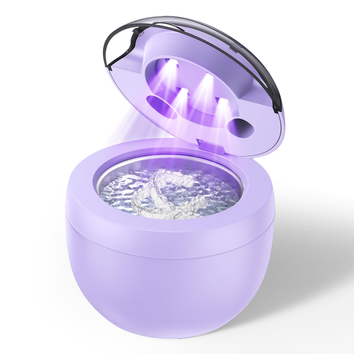 Ultrasonic Retainer Cleaner Machine, 45kHz Ultrasonic Denture Cleaner with 200ML Capacity & 4 Modes for Dental Cleaning Pod, Aligners, Mouthguards, Retainers, Jewelry, Purple