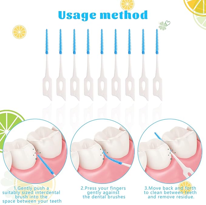 220 Pieces Interdental Brushes, Silicone Dental Floss Picks with Case Dental Brushes Dental Picks Blue Tooth Floss Picks for Teeth Cleaning