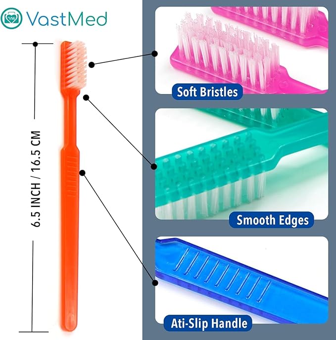 VASTMED 100 Pcs Disposable Pre-Pasted Toothbrushes Individually Wrapped Pre Pasted Toothbrush | Single Use Waterless Tooth Brush for Hotel, Camping, Homeless Gift | Multi Color