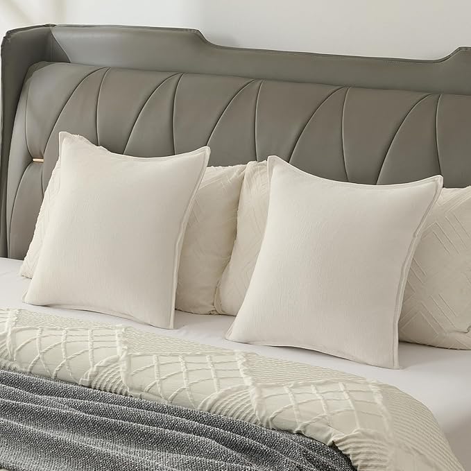 FUTEI Cream White Chenille Throw Pillow Covers 18x18 Inch Set of 2,Edges Double-Stitched Cushion Cases,Modern Home Decor for Couch Living Room