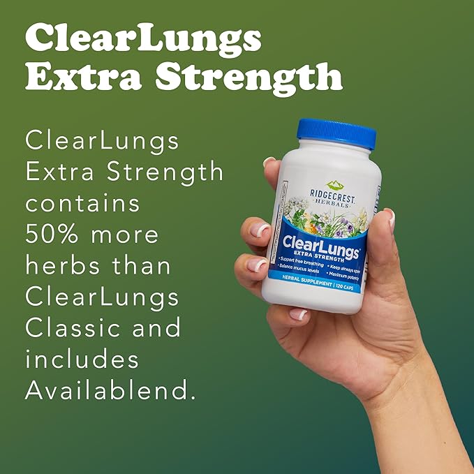 RidgeCrest Herbals ClearLungs Extra Strength, Natural Lung, Nasal Health Formula, Bronchial, Respiratory, Sinus, Mucus Support (120 Caps, 60 Serv)