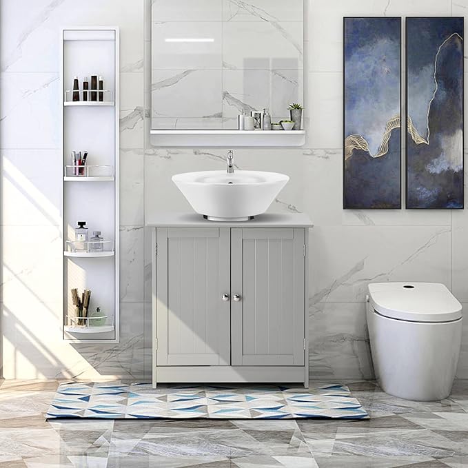 Bonnlo Pedestal Under Sink Storage Bathroom Vanity with 2 Doors Traditional Bathroom Cabinet Space Saver Organizer 23 5/8" x 11 7/16" x 23 5/8" (L x W x H) (Grey)
