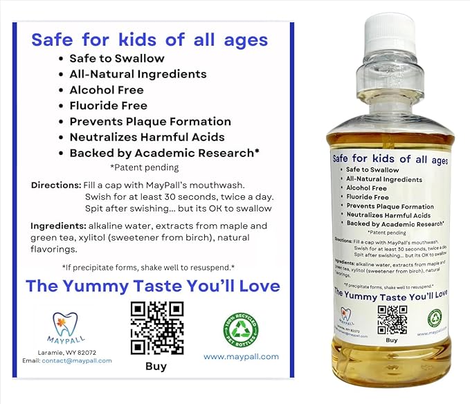 Watermelon Flavored Kid's Mouthwash, Safe to Swallow, Natural, Promotes Healthy Teeth, Gentle Taste, No Burn, Fluoride Free, Alcohol Free, 16.9oz (Pack of 2).