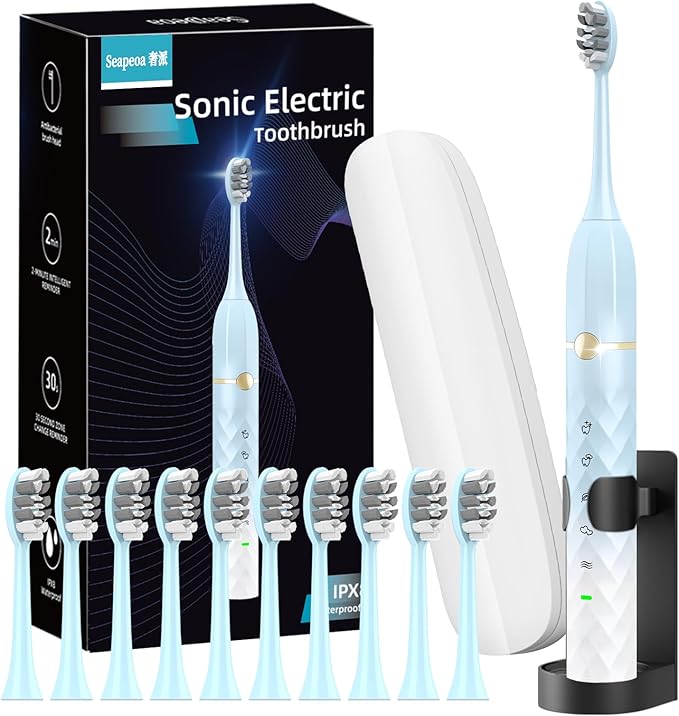 Electric Toothbrush Set, Equipped with 10 Brush Heads and Travel case, IPX8 Waterproof, 2-Minute Timer, 42000 high-Frequency Vibrations, 5 Modes, The First Choice for Gift Giving