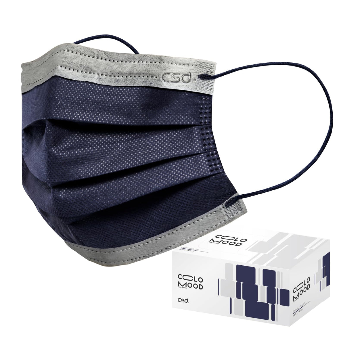 CSD Colo 50 Pcs Navy Blue Disposable Face Masks, 3 Ply Adult Mask with Elastic Ear Loop, Nose Bridge Clip, Breathable Comfortable Mask Great for Indoor, Outdoors Use (Denim Blue)