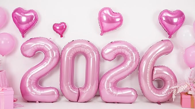 2026 Balloons,Pink 40Inch Number 2026 Balloons Pastel Pink 2026 Helium Foil Balloon,Happy New Year Balloons for New Year Eve Christmas Graduation Party Decorations