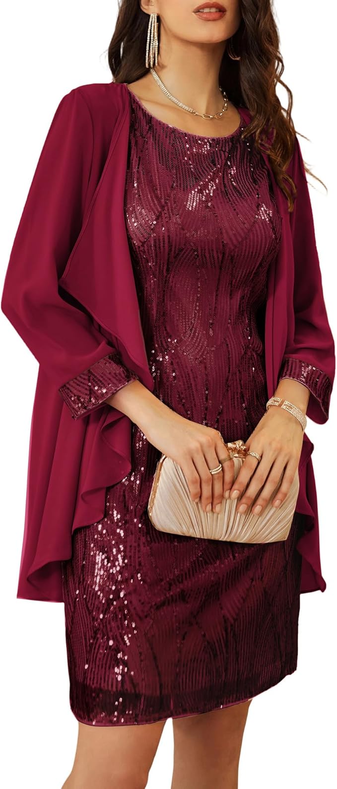 GRACE KARIN Women's Sequin Dress - Wedding Guest & Mother of The Bride Formal Dress - Two Piece Knee Length