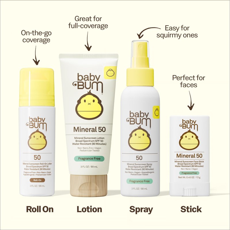 Sun Bum Baby Bum Mineral SPF 50 Sunscreen Stick - Hawaii 104 Act Compliant (Without Octinoxate & Oxybenzone) - UVA/UVB Face and Body Protection - Unscented for Sensitive Skin - Travel Size - 0.45 Oz