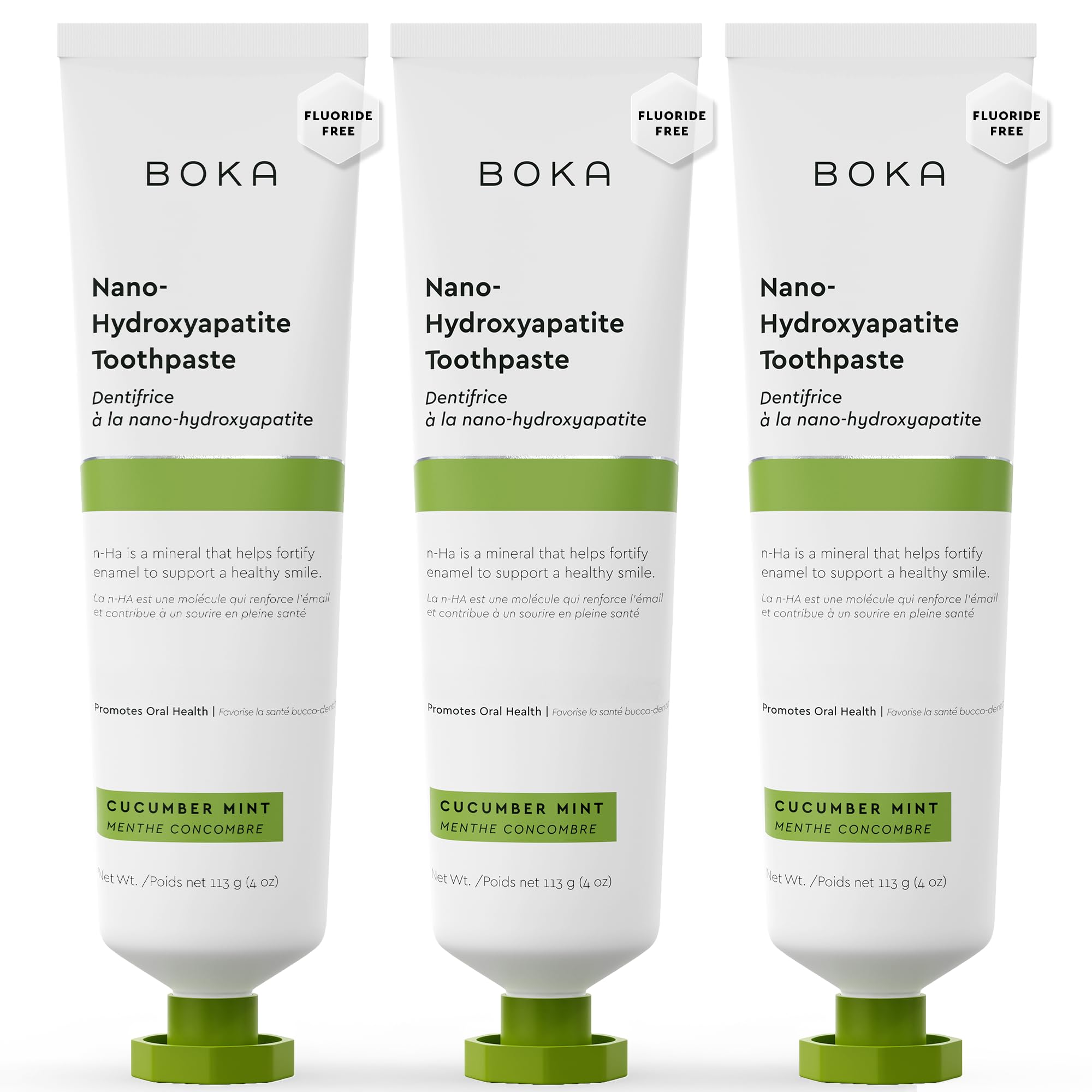 Boka Fluoride Free Toothpaste, Nano Hydroxyapatite Toothpaste, Appropriate for Sensitive Teeth - for Adult, Kids Oral Care - Cucumber Mint Flavor, 4 Fl Oz 3Pk