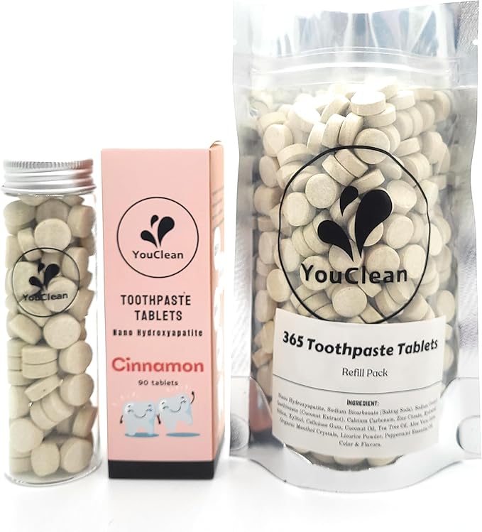 Refill Pack - 365 Toothpaste Tablets - Natural Remineralization & Whitening with Nano Hydroxyapatite - Travel or Daily Use - Fluoride Free (Cinnamon365)