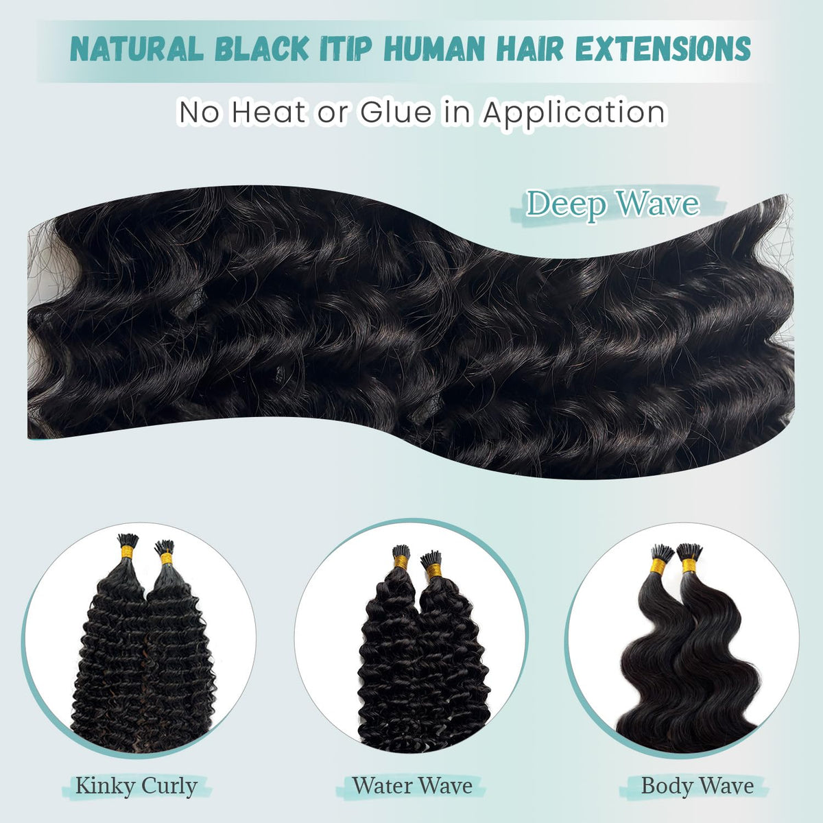 Deep Wave Human Hair Itip Extensions 22 Inch Black Curly I Tip Extensions
