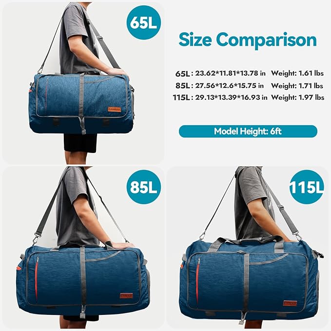 Canway 85L Travel Duffel Bag, Foldable Weekender Bag with Shoes Compartment for Men Women Water-proof & Tear Resistant