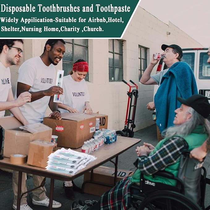 Disposable Toothbrushes with Toothpaste,500 Pack Green Individually Wrapped Disposable Travel Toothbrushes Kit in Bulk for Homeless,Nursing Home,Hotel,Charity