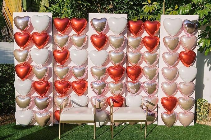Lovoir 12 Pcs Silver Heart Shape Foil Mylar Balloons 18 Inch Love Balloons for Valentine's Day Birthday Party Decorations Wedding Engagement Romantic Decor (Pearl Pink & Pearl Purple & Silver)