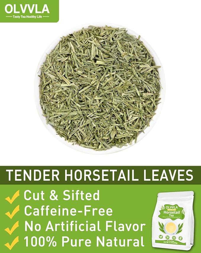 Olvvla - Premium Horsetail Tea Bags - 1.5g X 40 Count - Pure Natural Horsetail Herbal Tea - Caffeine-free - Non-GMO - Dried Horsetail Herb - Rich in Antioxidants & Support Bone Health